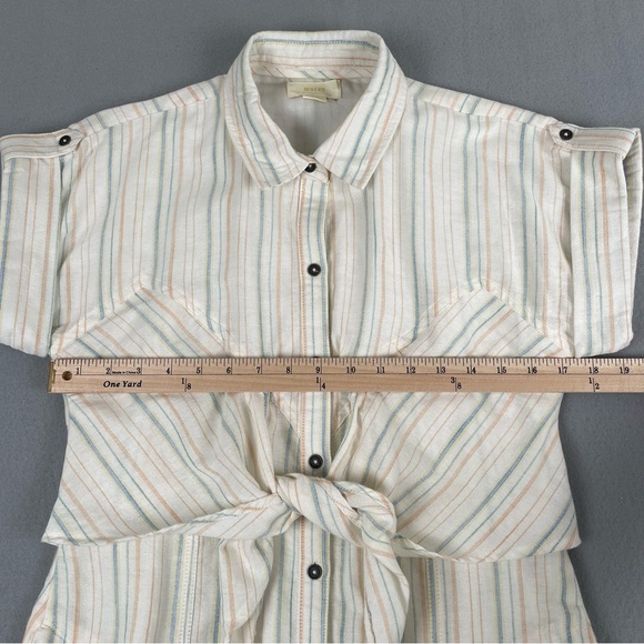 Maeve Anthropologie Dress Women 8 Cream Striped Knee Length Cotton Short Sleeve - Picture 14 of 16